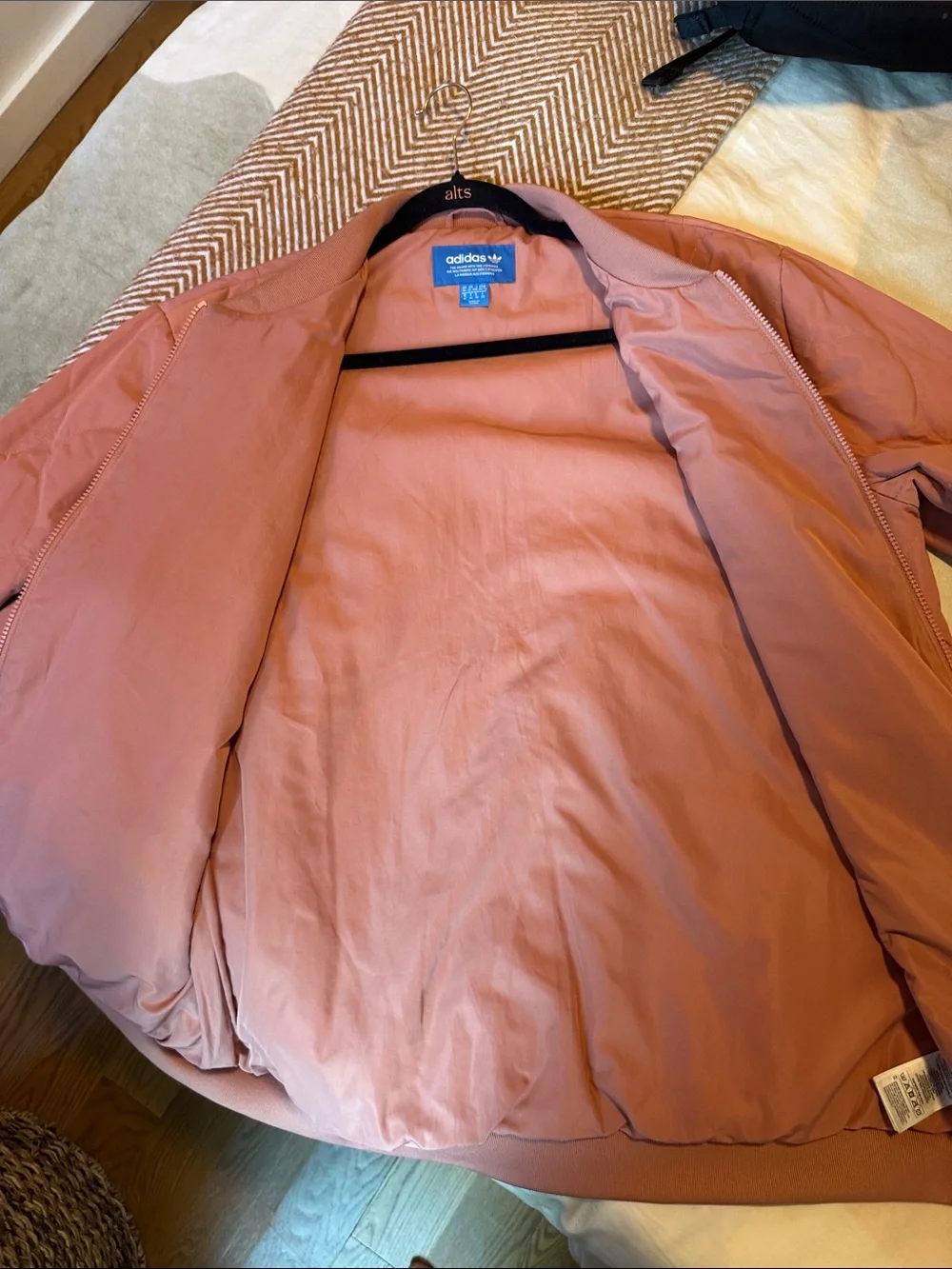 adidas Quilted Bomber Jacket in Baby Pink - Picture 7 of 7